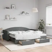Prolenta Maison Exclusive - Uittrekbaar dagbed met lades, donkergrijs, 90x190 cm, gestoffeerd