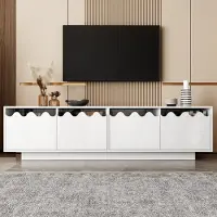 Merax moderne TV-kast in golvend design, TV-meubel met 4 deuren en glazen planken, TV-standaard van MDF voor de woonkamer, wit