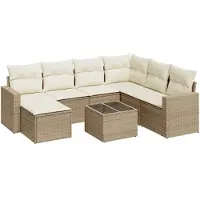vidaXL 8-delige Loungeset met kussens poly rattan beige