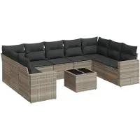 vidaXL 10-delige Loungeset met kussens poly rattan lichtgrijs