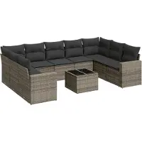 vidaXL 10-delige Loungeset met kussens poly rattan grijs