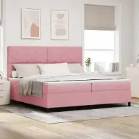 Prolenta Maison Exclusive - LED boxspringbed met hoofdeinde, roze, 200 x 200 cm, fluweel