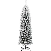 Prolenta Maison Exclusive - Kunstkerstboom, slank model, met sneeuwdecoratie, groen, 150 cm, PVC