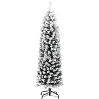 Prolenta Maison Exclusive - Kunstkerstboom, slank model, met sneeuwdecoratie, groen, 120 cm, PVC