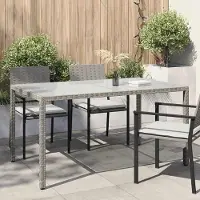 Prolenta Maison Exclusive - Tuintafel 150x90x75 cm, met blad van gehard glas en frame van polyrotan, kleur grijs
