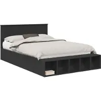 Syfax Bedframe met plank met opslag Zwart 150 x 200 cm Bewerkt hout