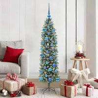 Prolenta Maison Exclusive - Kunstkerstboom, slank model, groen en wit, 150 cm