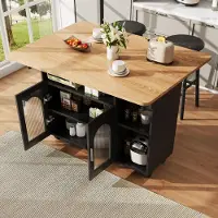 Sweiko keukenblok, modern keuken eiland, keukenkast, afneembare serveerwagen/buffetkast, buffetwagen met houtnerf, buffetkast, multifunctionele eettafel met opbergruimte, zwart