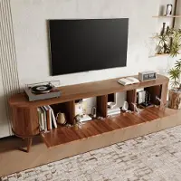 STILVORA TV-kast, 180x38x47 cm, met 4 deuren, TV-meubel met veel opbergruimte en een TV-paneel, geschikt voor de woonkamer, met gouden handgrepen en houten poten