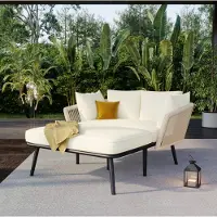 OKWISH tuinbank, tuinrelaxset met stalen frame en kussens, ligbed voor 2 personen, balkonset, beige