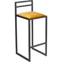 Ferro Barkruk 95 cm, zwart, met rugleuning – Beklede metalen barkruk in loftstijl - geel