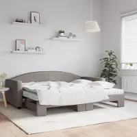 Prolenta Maison Exclusive - Uittrekbaar dagbed met matrassen, taupekleurig, 90x200 cm, stoffen bekleding