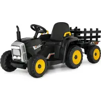 Costway 12V tractor met 3 versnellingen, afneembare aanhanger en 2,4G afstandsbediening, kinderrijdtoestel, geschikt voor kinderen vanaf 3 jaar (zwart)