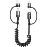 Xssive 4-in-1, uitrekbaar, 1,5 meter lang, oplaad- en datakabel: Lightning & USB-C naar USB-C & USB-A