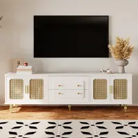 Merax TV-kast met lades en deuren, dressoir met glazen deuren, vintage tv-meubel, staand tv-dressoir, 175x38x55,5 cm, wit