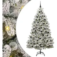 Syfax Kunstkerstboom met 300 LED Groen en Wit 210 cm PVC en Metaal