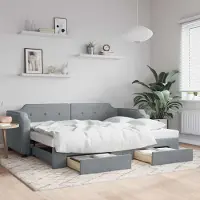Prolenta Maison Exclusive - Uittrekbaar dagbed met lades, lichtgrijs, 80x200 cm, gestoffeerd