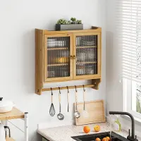 MODFU Wandkast, badkamerkast met drievoudige opbergruimte, badkamermeubel met handdoekhouder, hangkast voor woonkamer en badkamer, natuurlijke stijl