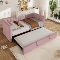 STILVORA slaapbank 90/180x200, dagbed, dagbed zonder matras, multifunctioneel tweepersoonsbed, jeugdbed met uitschuifbed, roze