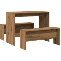 Syfax 3-delige Eettafel en bankenset bewerkt hout artisanaal eiken