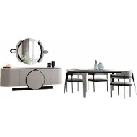 AEA Essgruppe Esszimmer Set Esstisch mit 4x Stühlen Sideboard Spiegel Weiß