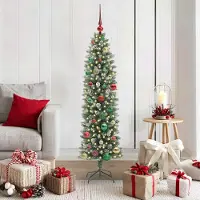 Prolenta Maison Exclusive - Kunstkerstboom, slank model, groen en wit, 150 cm