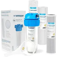 Wessper Enkele filterbehuizing voor voorfiltratie van water, 1 inch, met 5 micron patronen + sleutel