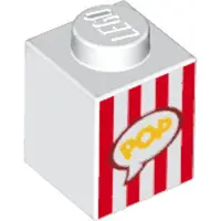 LEGO : 15 stuks steen 1x1, wit met strepen, 'popcornbakje'