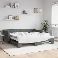Prolenta Maison Exclusive - Uittrekbaar dagbed met matrassen, donkergrijs, 100x200 cm, stof