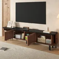 STILVORA TV-kast, 190x35x45 cm, met 2 schuifdeuren, TV-meubel met veel opbergruimte en TV-paneel voor de woonkamer, met roosters en zwarte ijzeren handgrepen