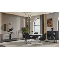 AEA Luxus Esszimmer Schwarz Graue Esstisch 6x Stühle Sideboard Essgruppe 9tlg.