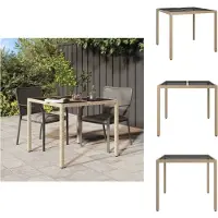 vidaXL Tuintafel 90x90x75 cm, gehard glas, polyrotan, beige - Tuintafels