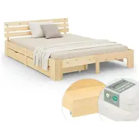 Homestyle4u Tweepersoonsbed - 180x200 cm - Bed met 2 Bedbakken en Matrassen - Natuur