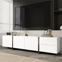 STILVORA TV-kast met LED-verlichting, TV-meubel met klapdeuren en lade, TV-kast met 3 deuren en kabeldoorvoer, wit