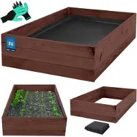 KOTARBAU Moestuinbak, Verhoogd Tuinbed, Geïmpregneerd Hout, 120 x 100 x 27 cm, Bruin, Plantenbed, met Vlies en Handschoenen met Klauwen, Groentebed, Bloembak Hout Buiten