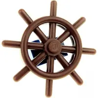 LEGO 1x stuurwiel 2x4x4, bruin.2x pen (schroefje) voor schip/boot.1x rad (steen) 1x2, blauw.Artikelnr: 3700, 4790