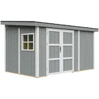 Timbela M939B-CAVERN STEEL - LP SmartSide Tuinhuis op houtbasis - 8,68 m² - 248x412xH231 cm - zonder vloer en zijwand (totaal 3 wanden) met verf