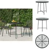 vidaXL Eettafel zwart, diameter 80 cm, met glasplaat en stalen frame - Tuintafels