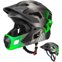 RockBros Fietshelm voor kinderen, geïntegreerde fietshelm, voor tieners, zwart-titaniumgroen, maat M (54-57 cm)