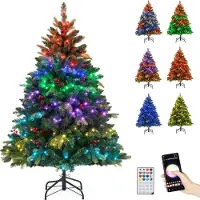 Costway Kunstkerstboom 150 cm met 250 RGB-lichten die via een app bediend kunnen worden, takken van PE en PVC, en een afstandsbediening. Kerstboom, kerstboom, kerst