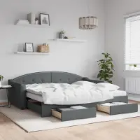 Prolenta Maison Exclusive - Uittrekbaar dagbed met lades, donkergrijs, 90x200 cm, stof