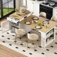 Flieks Uittrekbare eettafel met afneembaar tafelblad, barkruk met stopcontacten, eettafel 71-151x80x92 cm, wit
