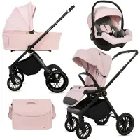 BabyLux Kinderwagen 3in1 Set ROSSO, Opvouwbare Lichtgewicht Kinderwagenset Incl. Reiswieg, Buggy, I-Size Baby-Autostoeltje, Luiertas En Meer Accessoires, 4 Ligstanden, 0-22kg, Uv-Bescherming 50+