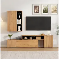 Merax TV-meubelset, bestaande uit een vitrine, een TV-meubel en een staande kast, geschikt voor televisies tot 120 inch, flexibel tot 265 cm, in houtkleur en zwart, modern woonkamer meubel