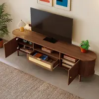 STILVORA Tv-Meubel - Gebogen Design Met Laden En Open Vak - Veel Opbergruimte Voor Woonkamer - MDF - Walnoot - 175x36x51 cm