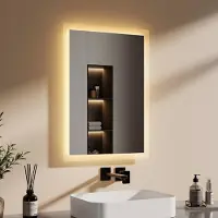 Emke Badspiegel met verlichting, LED-spiegel met wandschakelaar, 50 x 70 cm, warm wit