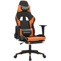 Syfax Massage gamestoel met voetensteun kunstleer zwart en oranje