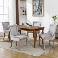 Flieks Eetkamerstoelen, set van 4, keukenstoelen, gestoffeerde stoelen met massief houten poten, eetkamerstoelen met fluwele bekleding, grijs