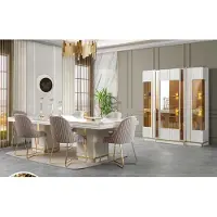 AEA Esstisch Stühle Vitrine Weiß Essgarnitur Essgruppe Esszimmer 8tlg. Set