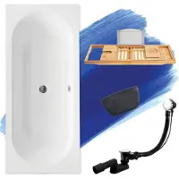 Besco VITAE ligbad 160 x 75 cm wit met hoofdsteun met bamboe badplank